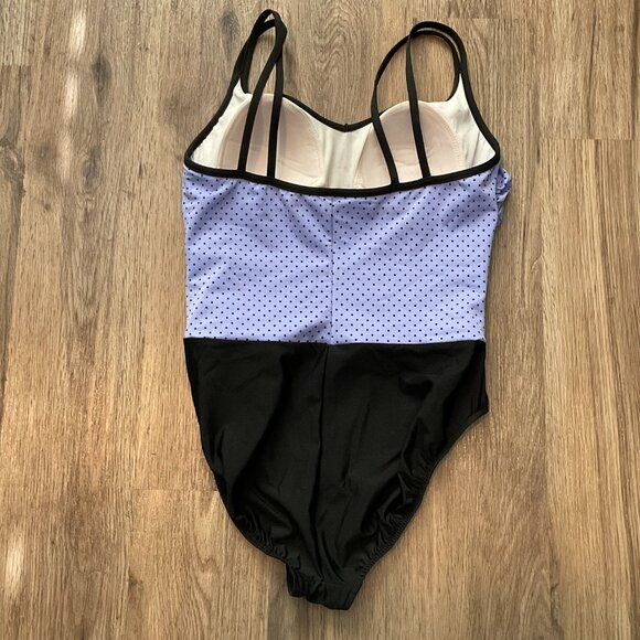 Trimshaper Swimsuit One Piece Purple Black‎ Polka Dot Bathing Suit Size 12 - Picture 3 of 7